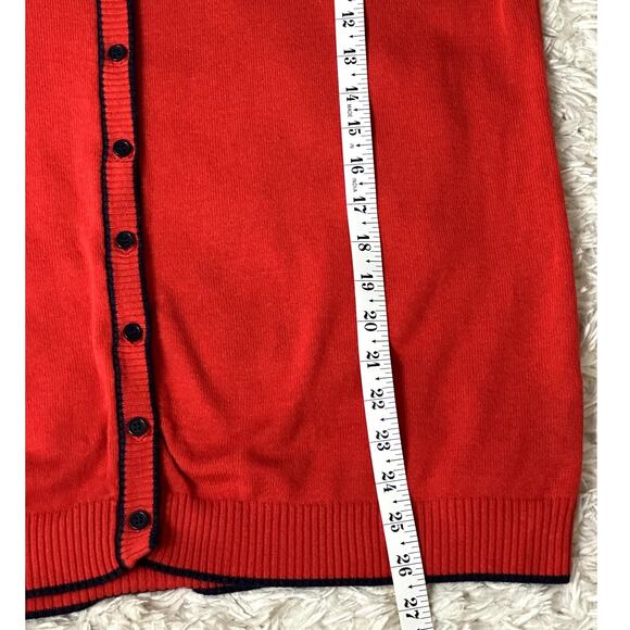 ModCloth Classic Women Size 2X Red Navy Trim Button Up V Neck Cardigan Sweater - Picture 4 of 7